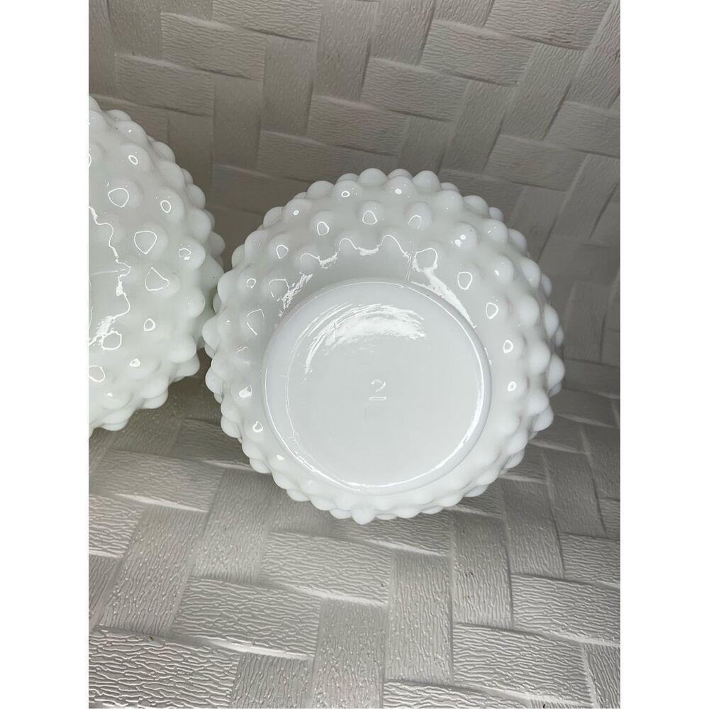Milk Glass Hobnail Round Ribbed 5" Bud Set of 2 Vases Barber’s Perfume Bottle - Picture 8 of 12